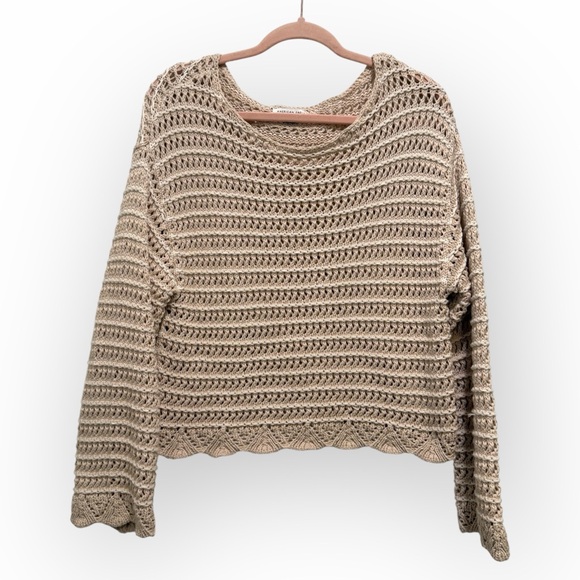 American Eagle Outfitters Sweaters - American Eagle Beige Open Knit Cropped Sweater - Size Small